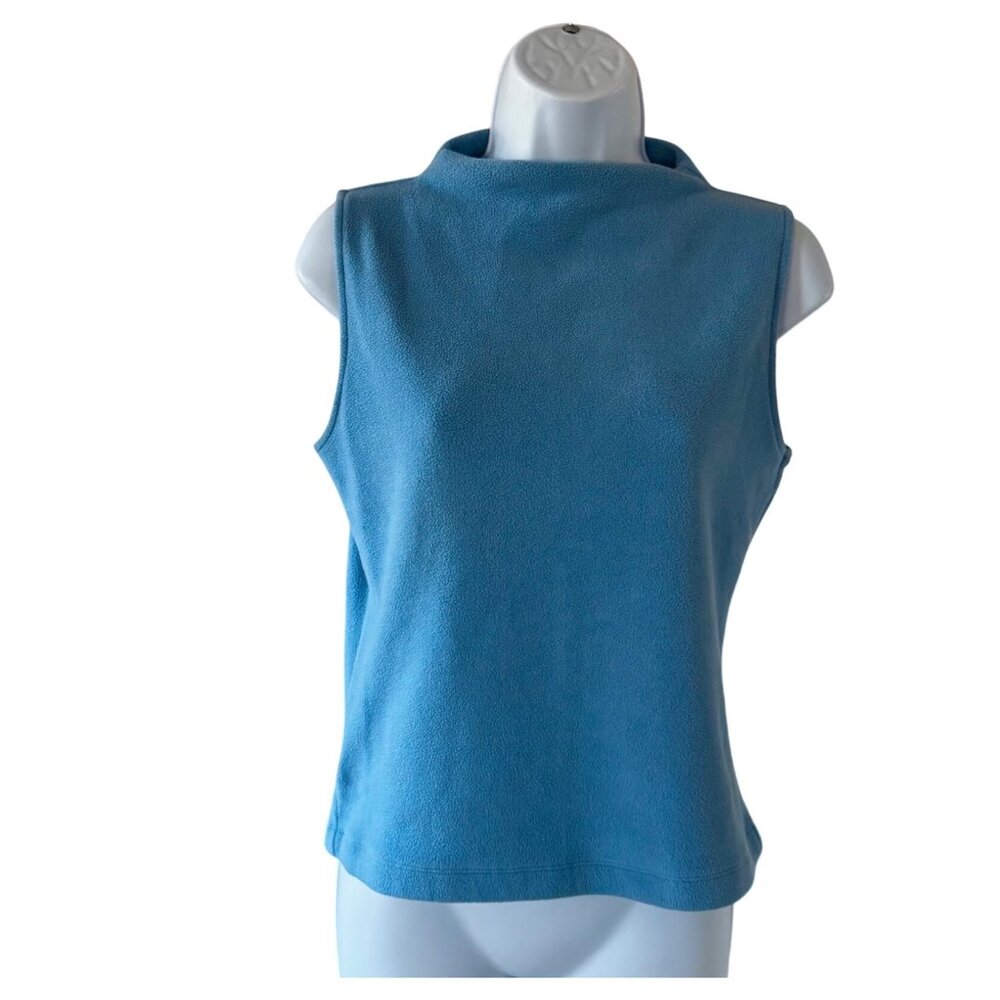 Ann Taylor Blue Sleeveless Mock Neck Fleece Top Womens Size Medium